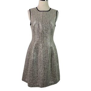 Shoshanna Dress Fit and Flare Retro SkaterJacquard Metallic Silver 4 Sleeveless